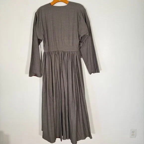 Eskandar Grey Plaid Wool Maxi Dress Long Sleeve Modest Long Sleeve Sz 1 = US 10 - Picture 2 of 12